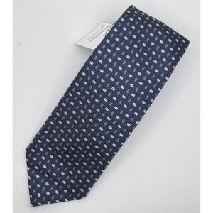 BRIONI Navy Blue Based Woven 100% Silk Tie Made In Italy NWT